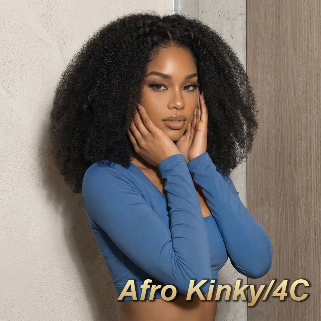 afro kinky Glueless Beginner Friendly Double Drawn Human Hair Wigs With Drawstring