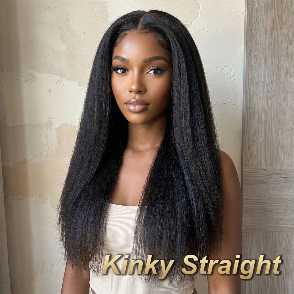 kinky straight Glueless Beginner Friendly Double Drawn Human Hair Wigs With Drawstring